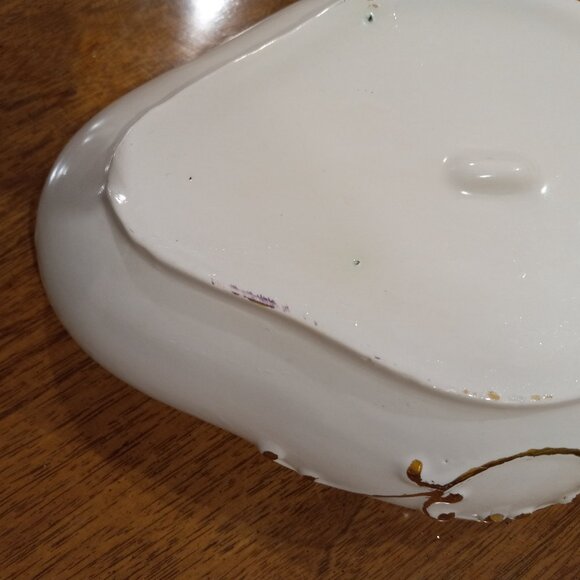 Vintage Oval White Gold Covered Bowl Lidded Candy Trinket Dish Ceramic Pottery - Picture 12 of 16